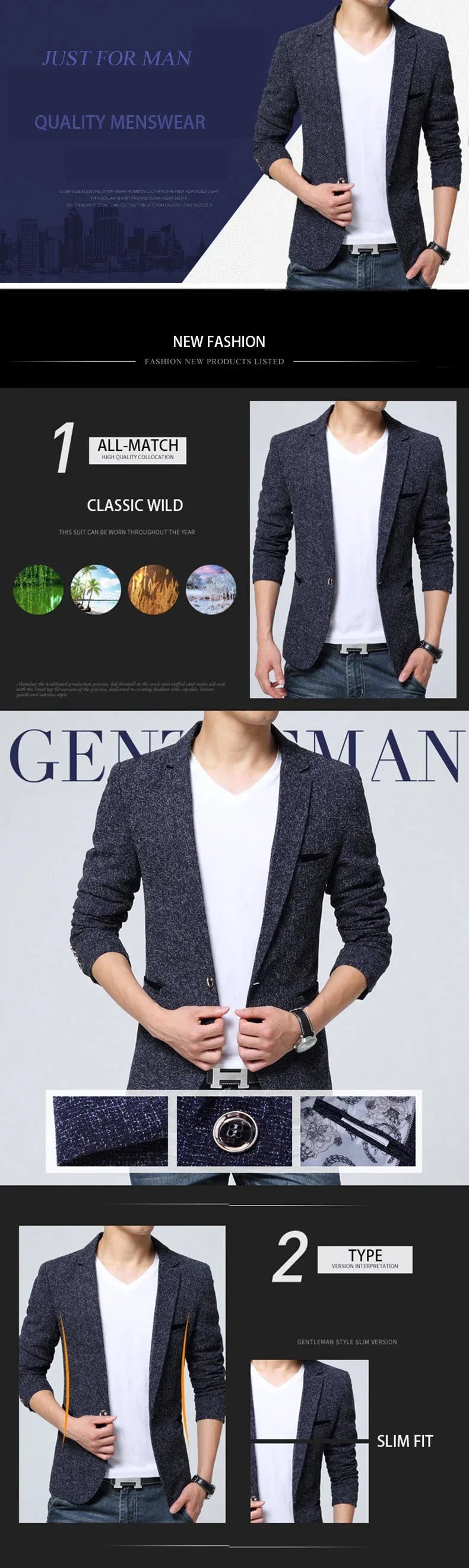 TFETTERS New Arrival Mens Blazer Jacket Suit Wedding Prom Party Slim Fit Smart Casual Suit Men Jacket Business Men Suit Jacket