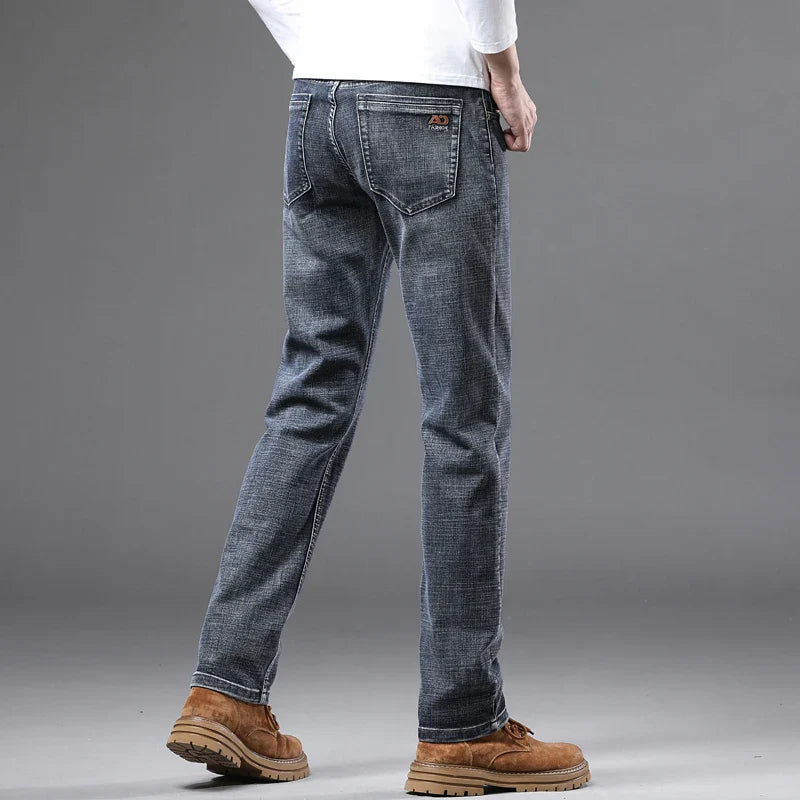 Fashion Light Blue Slim Straight Jeans Men's Spring autumn Elastic Comfortable Denim Pants Korean Casual Business Trousers