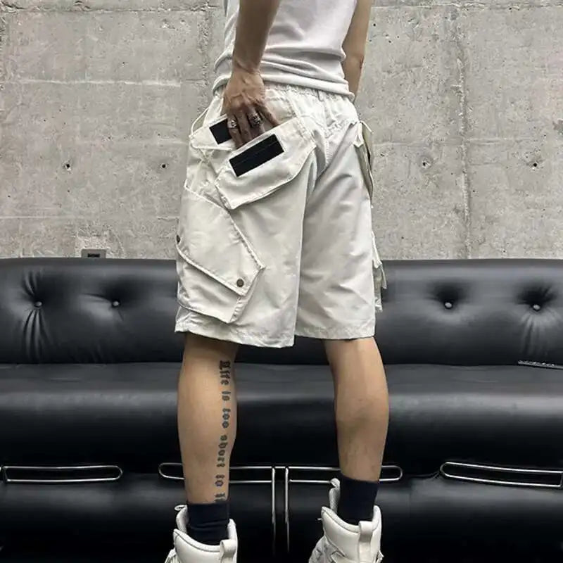 Summer New Men Tide High Street Drawstring Pocket Sports Casual Safari Style Shorts Loose Light Luxury Simple Capris HK4528