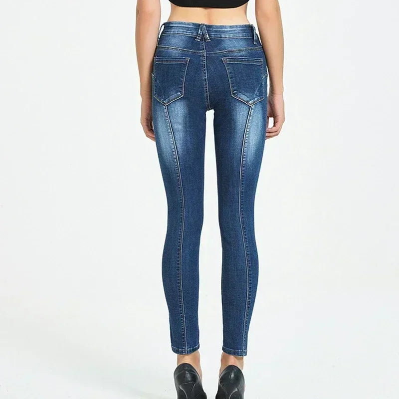 Jeans for Women Push Up Denim Pants Moto Biker Skinny Jeans 2024 Fashion Clothes Pantalones De Mujer Pantalon Femme Blue 2XL 3XL