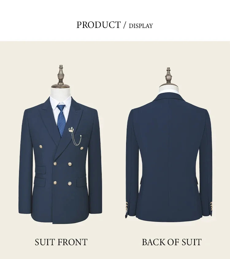 Double-breasted Men's Suit Fashionable and Casual Slim Fit Male Groom Wedding Blazers Party Dress Jacket Coat Pants