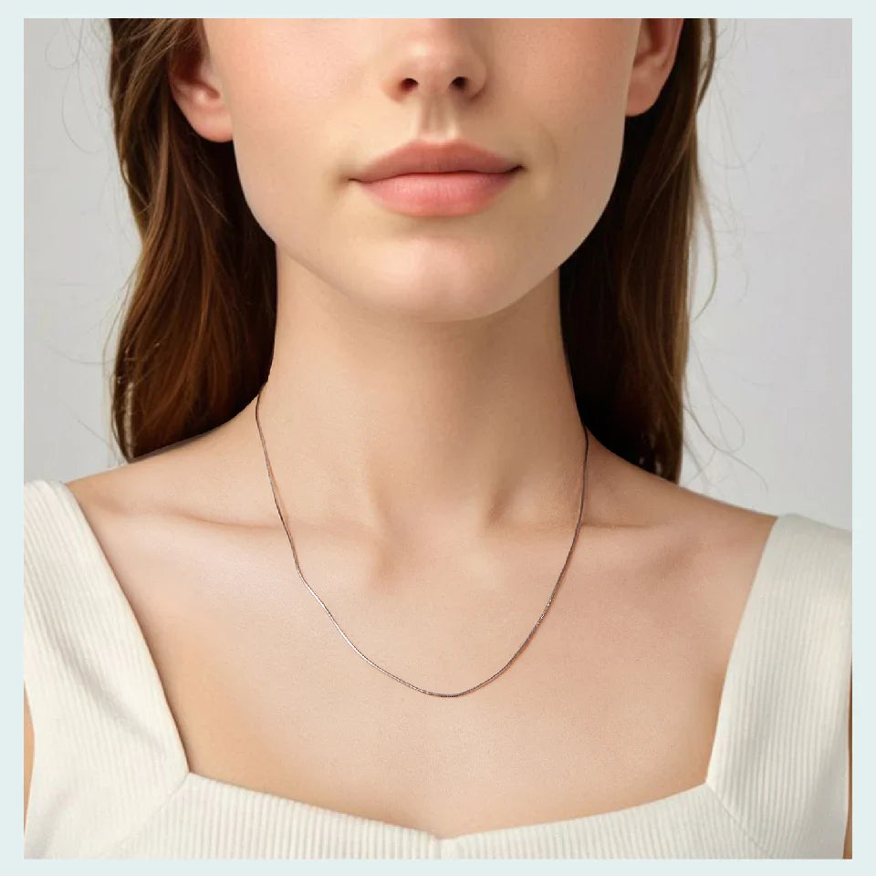Solid Gold Over 925 Sterling Silver Chain Necklace for Women Girls, Stackable Round Snake Chain For Daily DIY Pairing