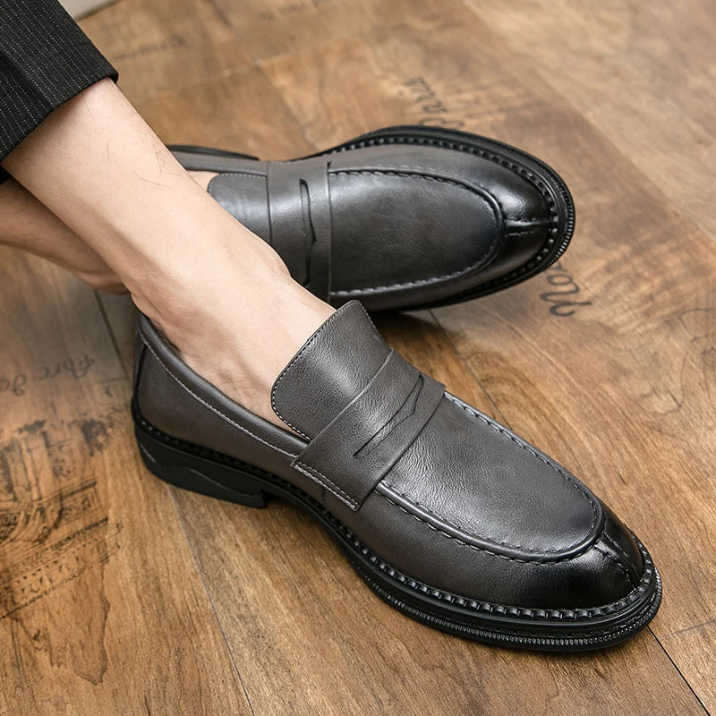 Premium Silver Business Shoes Men's Oxford Shoes Leather Brand Loafers Slip on High Quality Wedding Loafers Soft Sole Dress Shoe