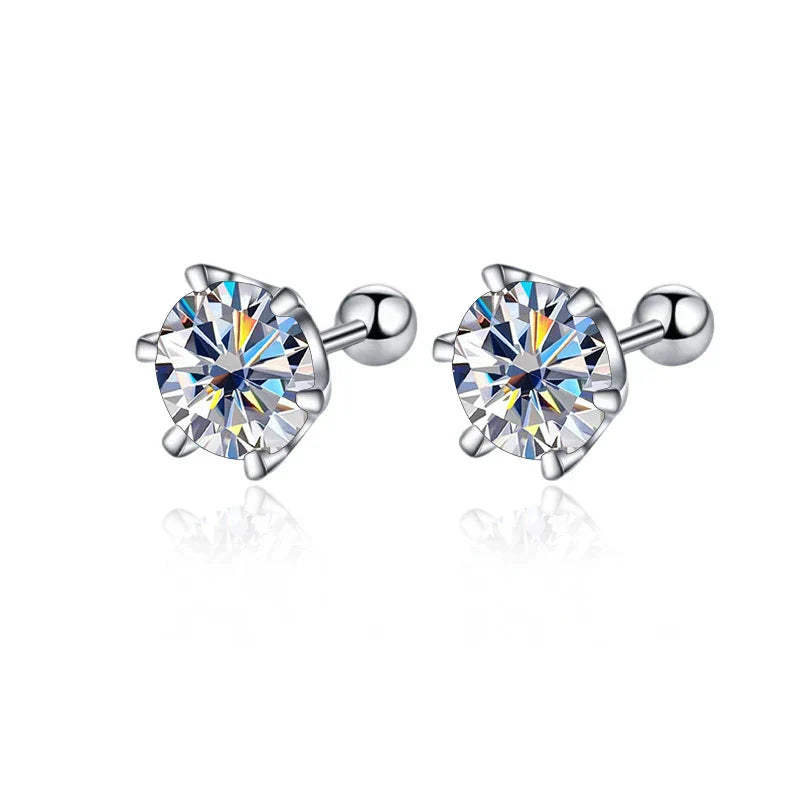 0.5-2ct Moissanite Screw Stud Earrings D Color 925 Sterling Silver Diamond Earrings For Women Wedding Fine Jewelry