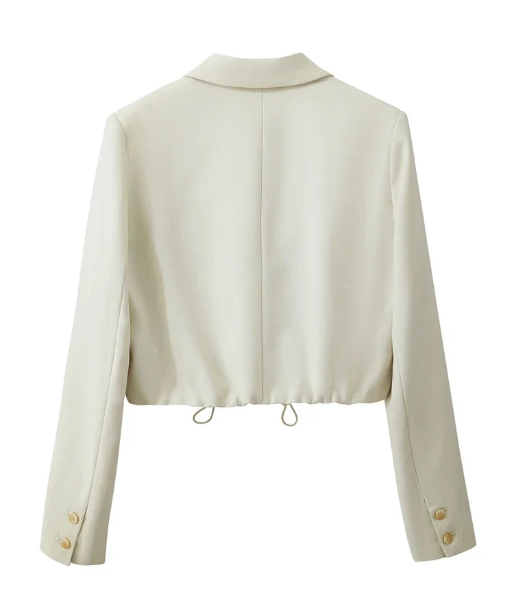 2026 Short Jacket Women's Shoulder Padded Suit Collar Rose Beaded Embroidery Autumn Long-sleeve Commuter Top 12521069