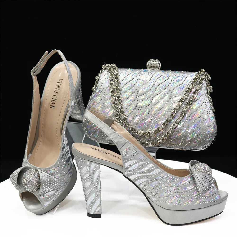 Italian Shoes And Bag Sets For Evening Party With Stones