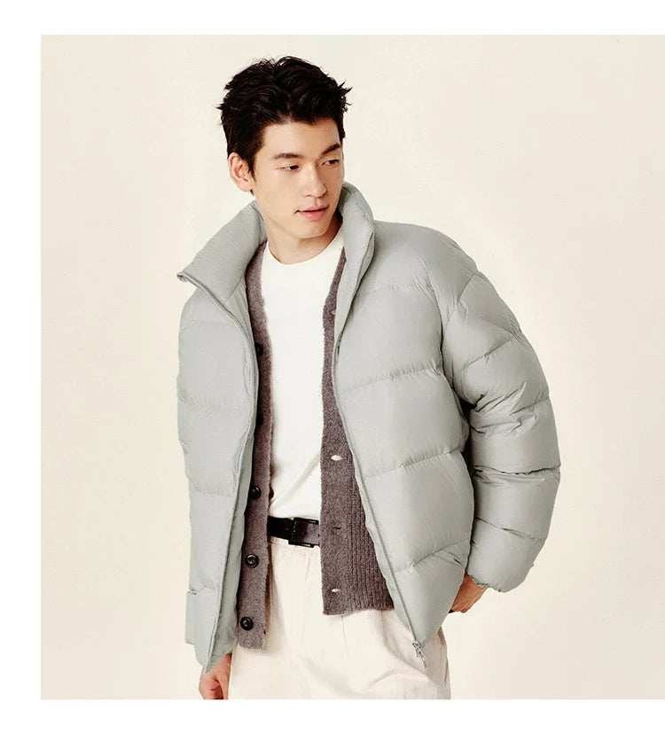 Down Jacket Men Winter Three-proof Windproof Waterproof Stain Resistant Thick Stand Collar Puffer Coat Lightweight Warm