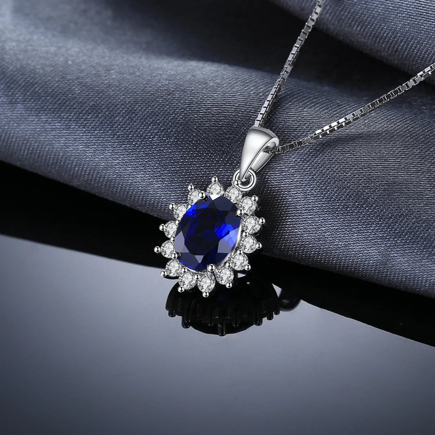 Princess Diana Created Blue Sapphire Ruby Simulated Emerald 925 Sterling Silver Pendant Necklace Women No Chain