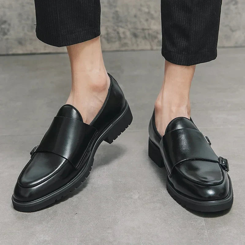 Men Fashion Formal Handmade Monk Shoes Derby  Dress Leather Gentleman Double Buckles Monk Shoes Pointed Wedding Shoes 2024
