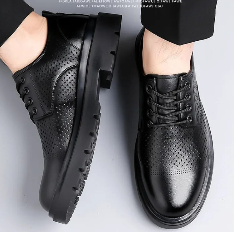 Men's Soft Leather Sandals Business British Style Perforated Breathable Non-Slip Suit Wedding Dress Shoes Summer
