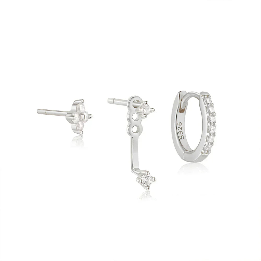 925 Sterling Silver 3PCS Zircon Double Layer Hoop Earrings For Women Minimalism Ins Earrings Fine Jewelry Party Gift