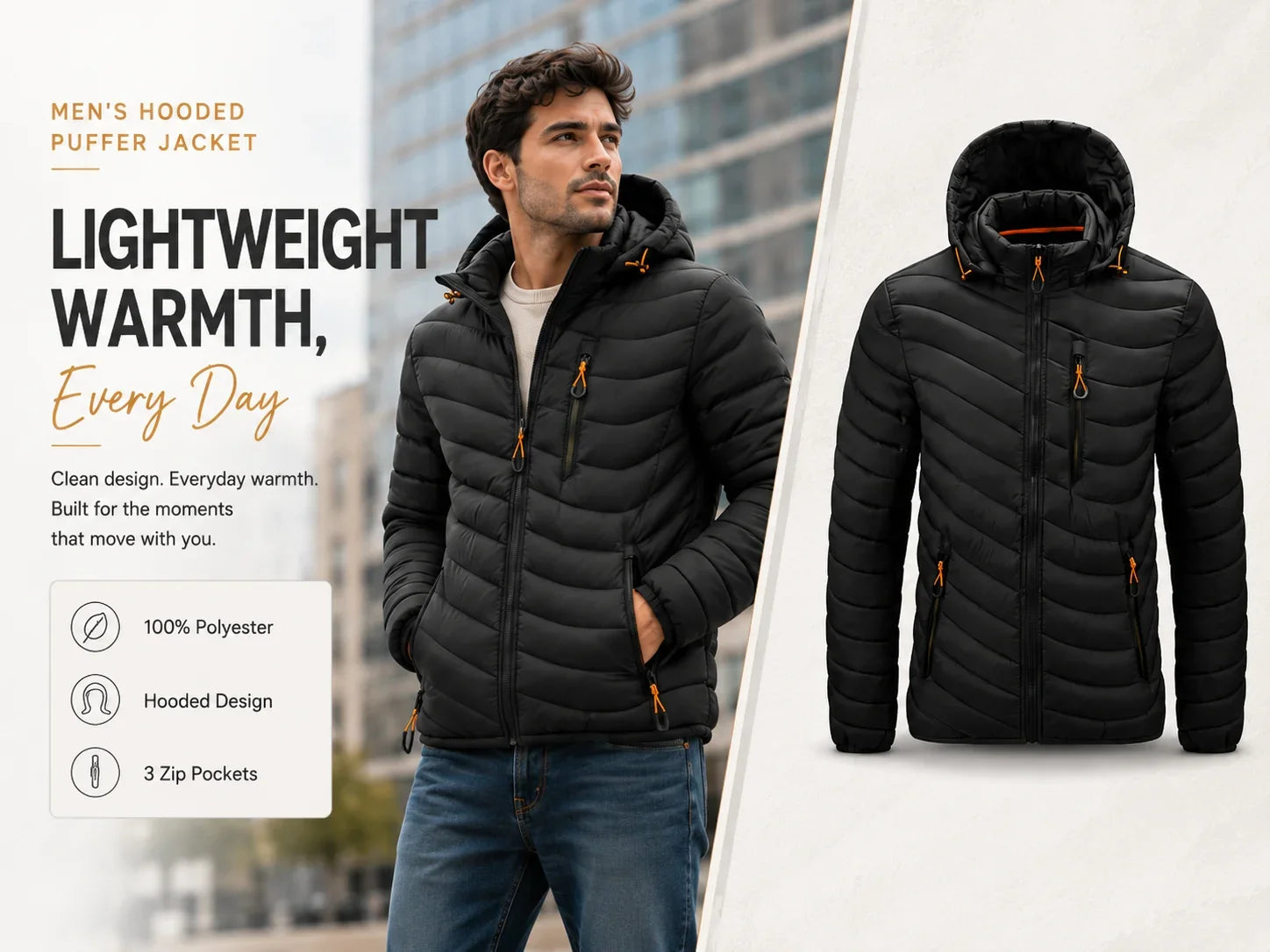 Mens Lightweight Outdoor Puffer Jacket Hooded Insulated Thermal Puffy Winter Heated Running Travle Casual Cotton Outdoor Coat