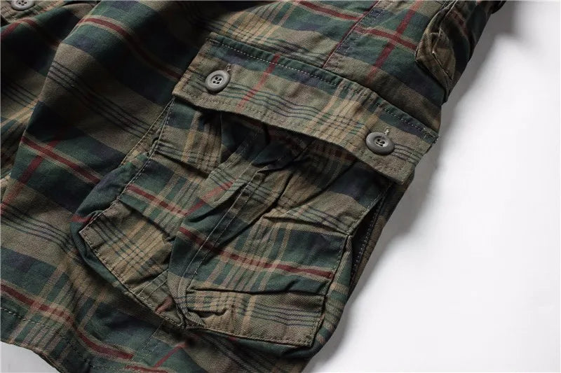 2026 Summer Men Shorts Fashion Plaid Beach Shorts Mens Casual Shorts Military Short Pants Male Bermuda Cargo Overalls No belt