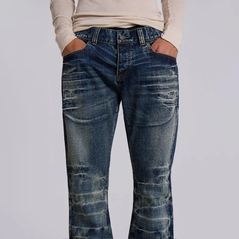Y2K Mid Blue Flared Jeans Vintage Washed Men Women Bootcut Jeans Gothic High Street Unisex Streetwear Retro Baggy wide leg Pants