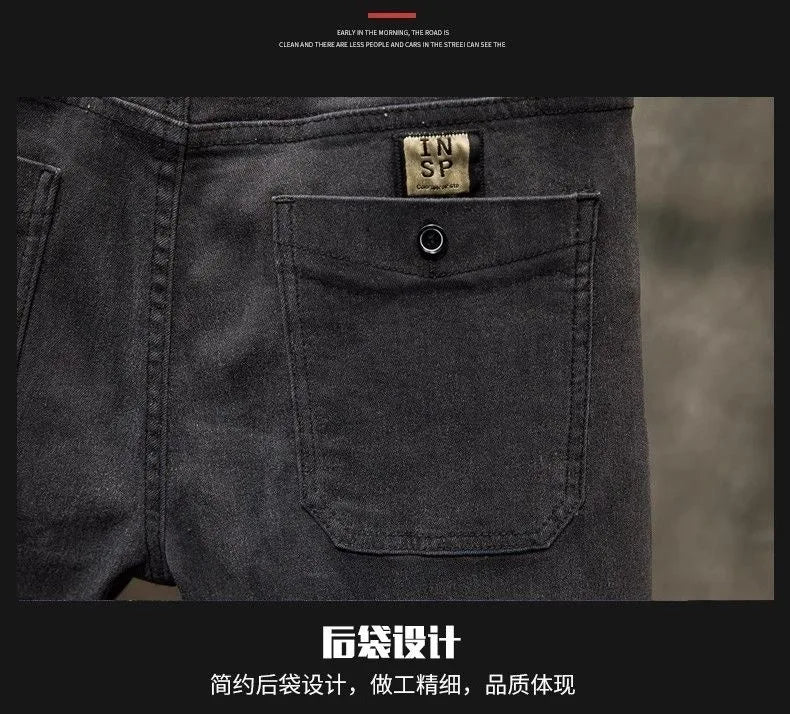 2024 Spring and Autumn New Fashion Solid Color Black Stretch Shorts Men's Casual Slim Comfortable Breathable High-Quality Jeans