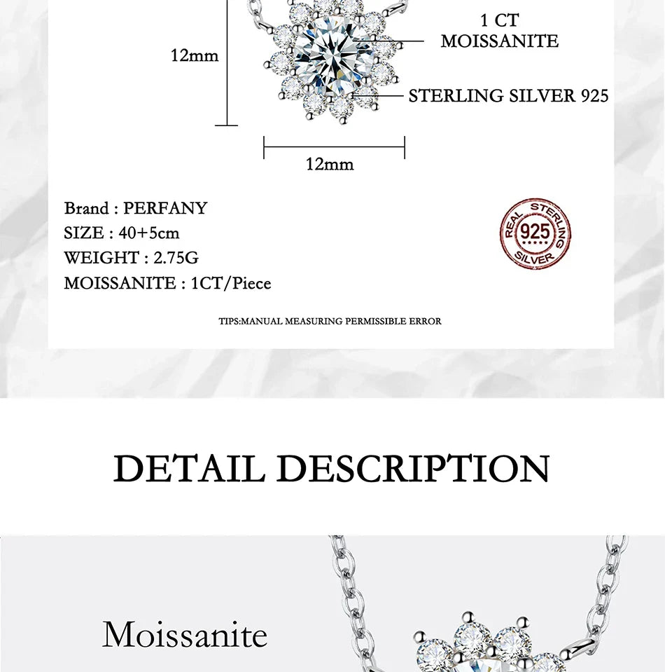 1-3CT Moissanite Necklace For Women S925 Pure Silver Sparkling Sunflower Pendant Party Fashion High-end Jewelry