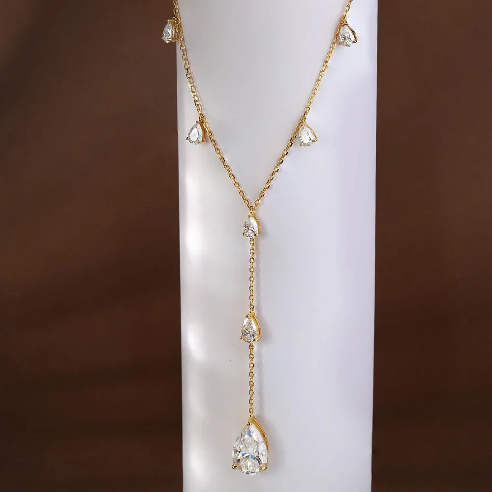 11.5carat Waterdrop All Moissanite Pendant Neclace with Certificates 925 Silver Pear Cut Diamond Long Tassel Neckchain for Women