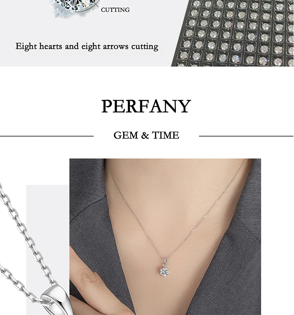 0.5-5CT Moissanite Necklace for Women S925 Pure Silver Classic Six Claw Round Diamond Pendant Minimalist Wedding Jewelry