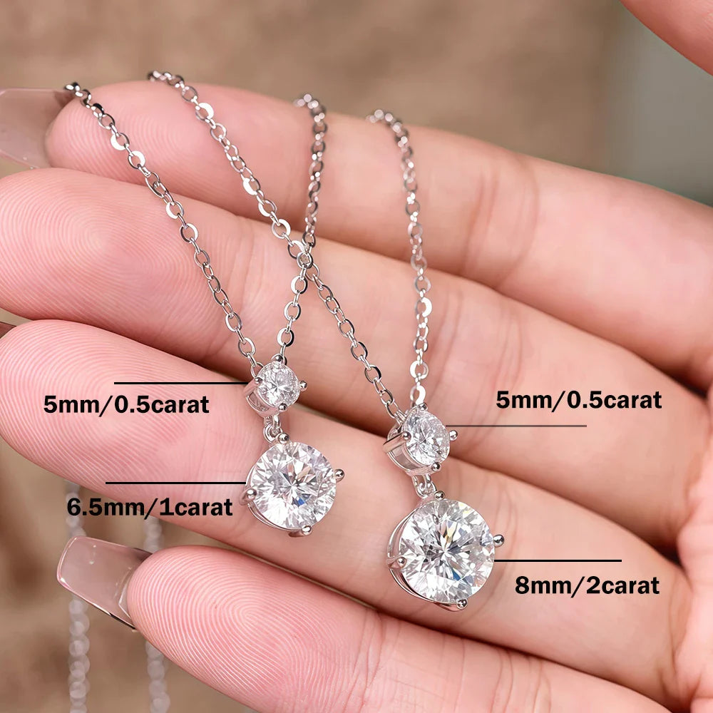 2stones Moissanite Pendant Necklaces for Women 2.5carat Round Brilliant Cut Diamond Stacking Neck Chain 925 Silver Fine Jewelry