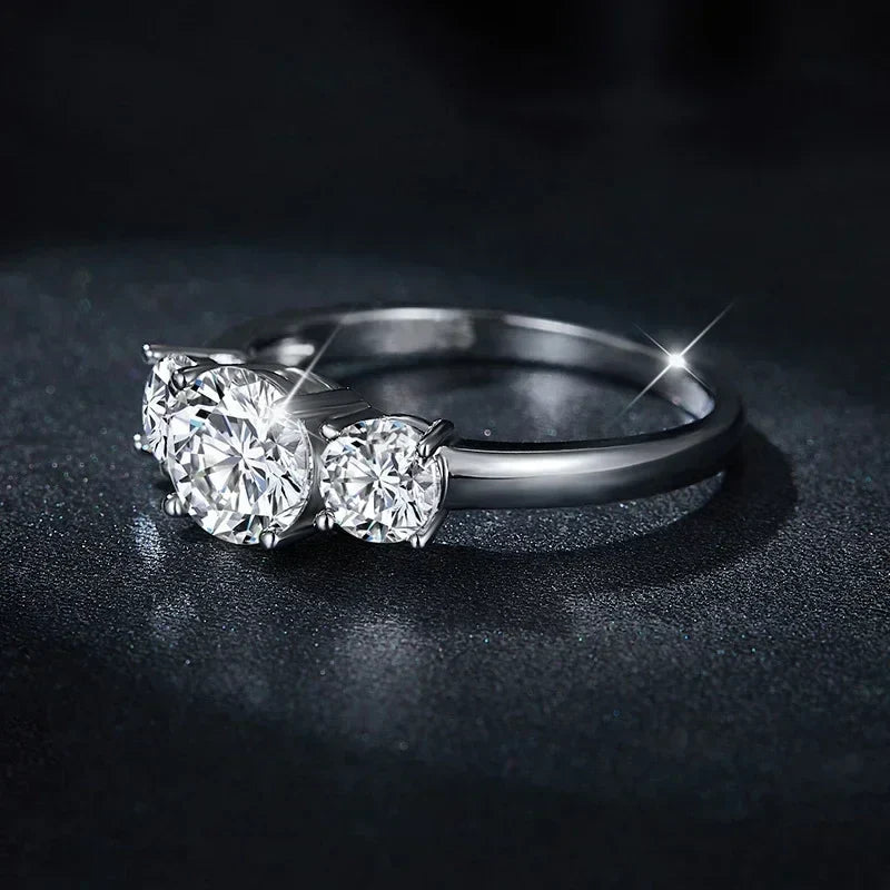 4CT Moissanite Engagement Ring for Women 3-stone S925 Sterling Silver with Gold Plated Wedding Band Promise Diamond Rings