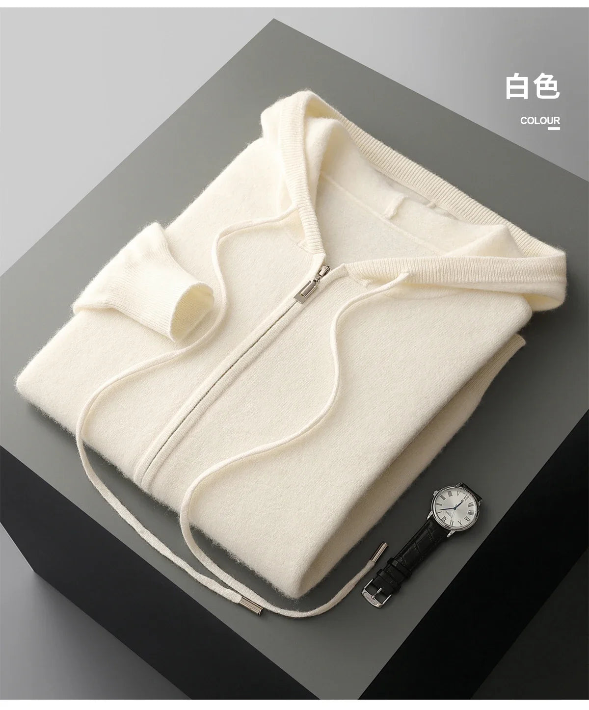 2025 New Men Knitted Plane Hooded Cardigan Cashmere Sweater Zipper Design Pocket Decoration High quality Thick Warmth Hoodie