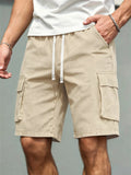 Men's Loose Polyester Straight-Leg Pants, Casual Multi-Pocket Work Shorts, High-End Men's Shorts, Drawstring Daily Work Shorts