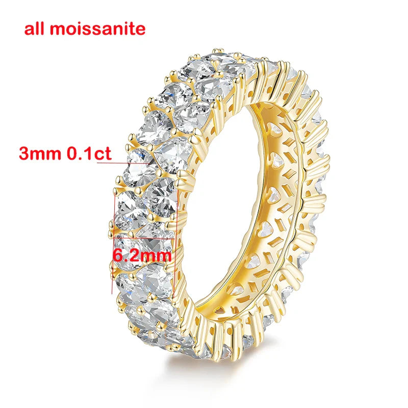 3mm Heart Cut Full Moissanite Rings for Women Stackable Ring Eternity Band S925 Sterling Silver 18k Plated Jewelry Gifts