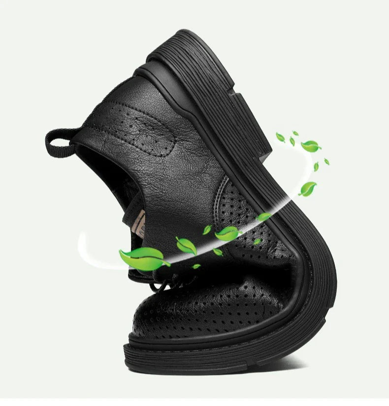 Summer Autumn New Low Top Cow Leather Shoes for Men Hallow Lace Designer Platform Shoes Male Fashion Business Casual Shoe Man