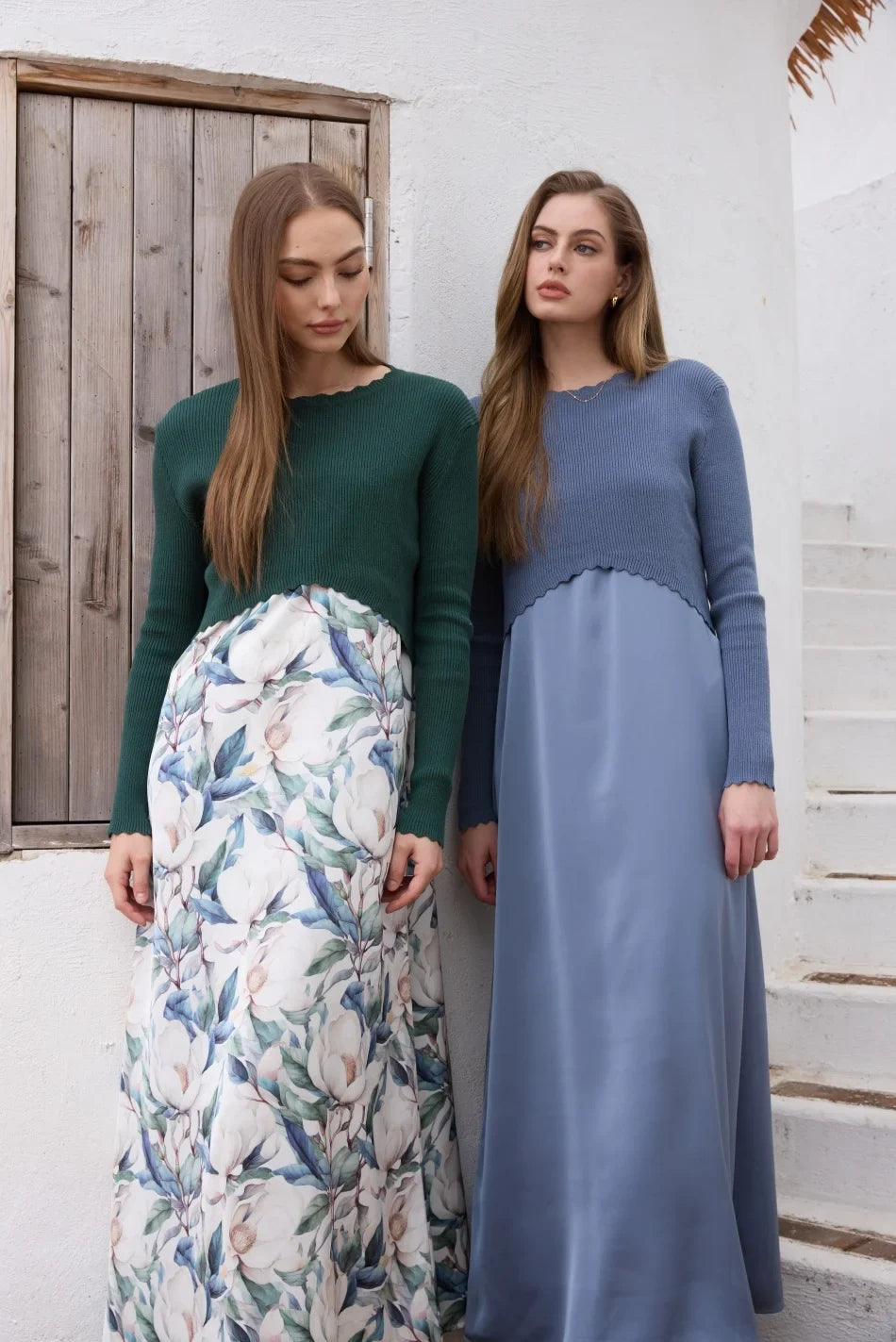 SS26 Luxe elegance slip satin dress + knitted top woman clothing set adjustable maxi floor length