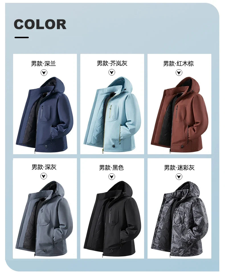 Men's Winter Warm Windbreaker Graphene Inner Waterproof Fleece Jackets Hiking Camping Climbing Skiing Thermal Rain Coat