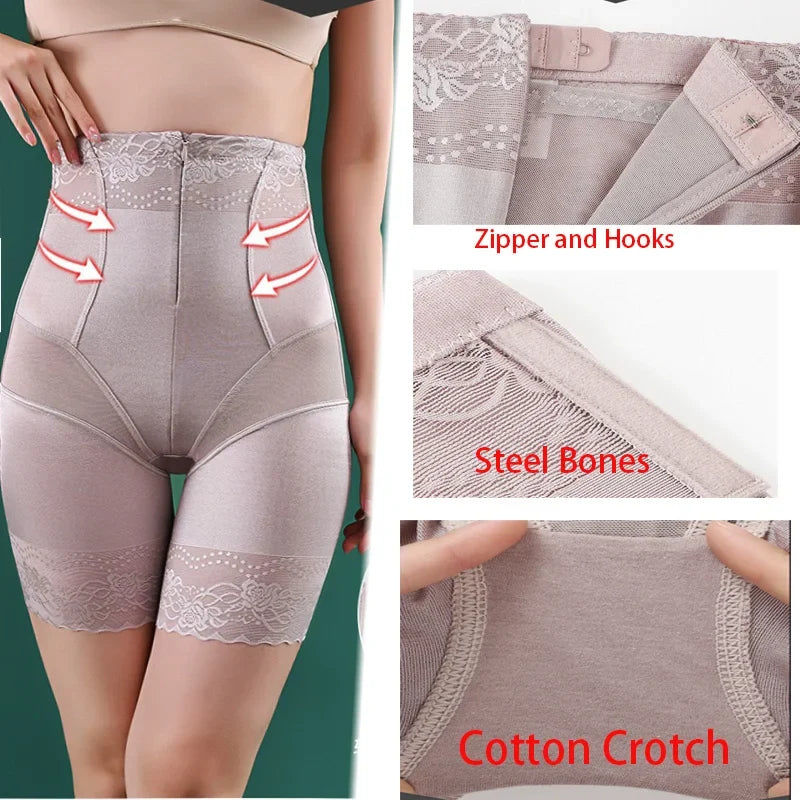 Guudia Zipper Tummy Control Panties High Waist Shapewear Brief Shorts Body Shaper Butt Lifting Silky Stretchy Fabric Seamless