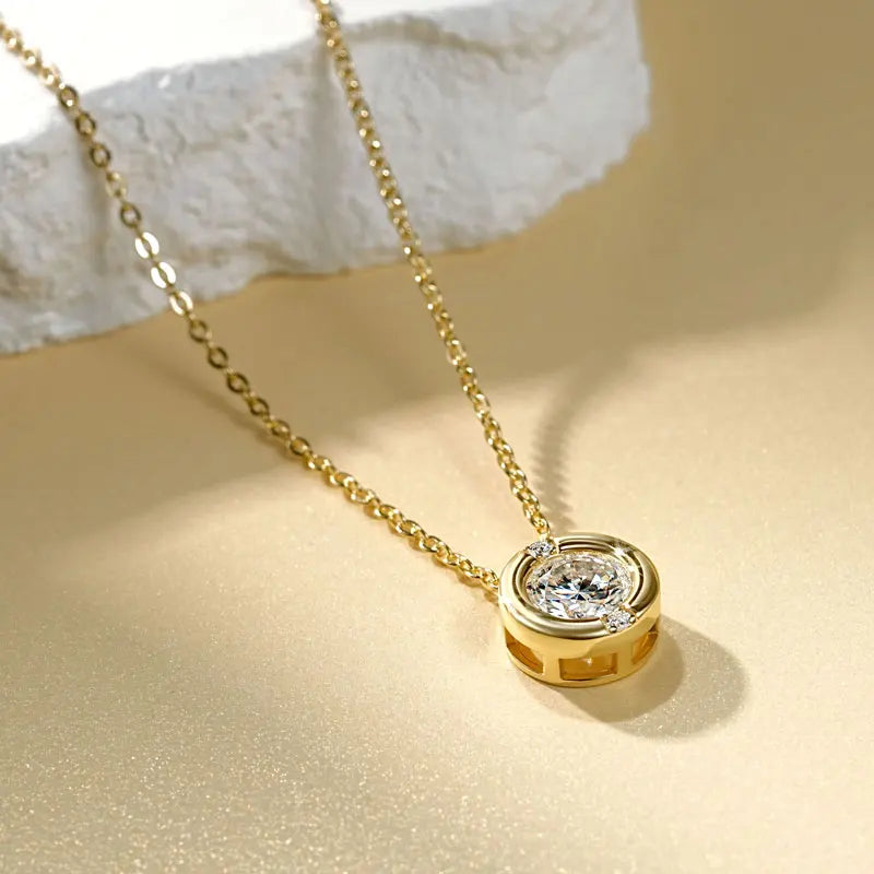 GRA Certified 6.5mm Sparkling Moissanite Round Pendant Necklace for Women 925 Sterling Silver Wedding Fine Jewelry Gift