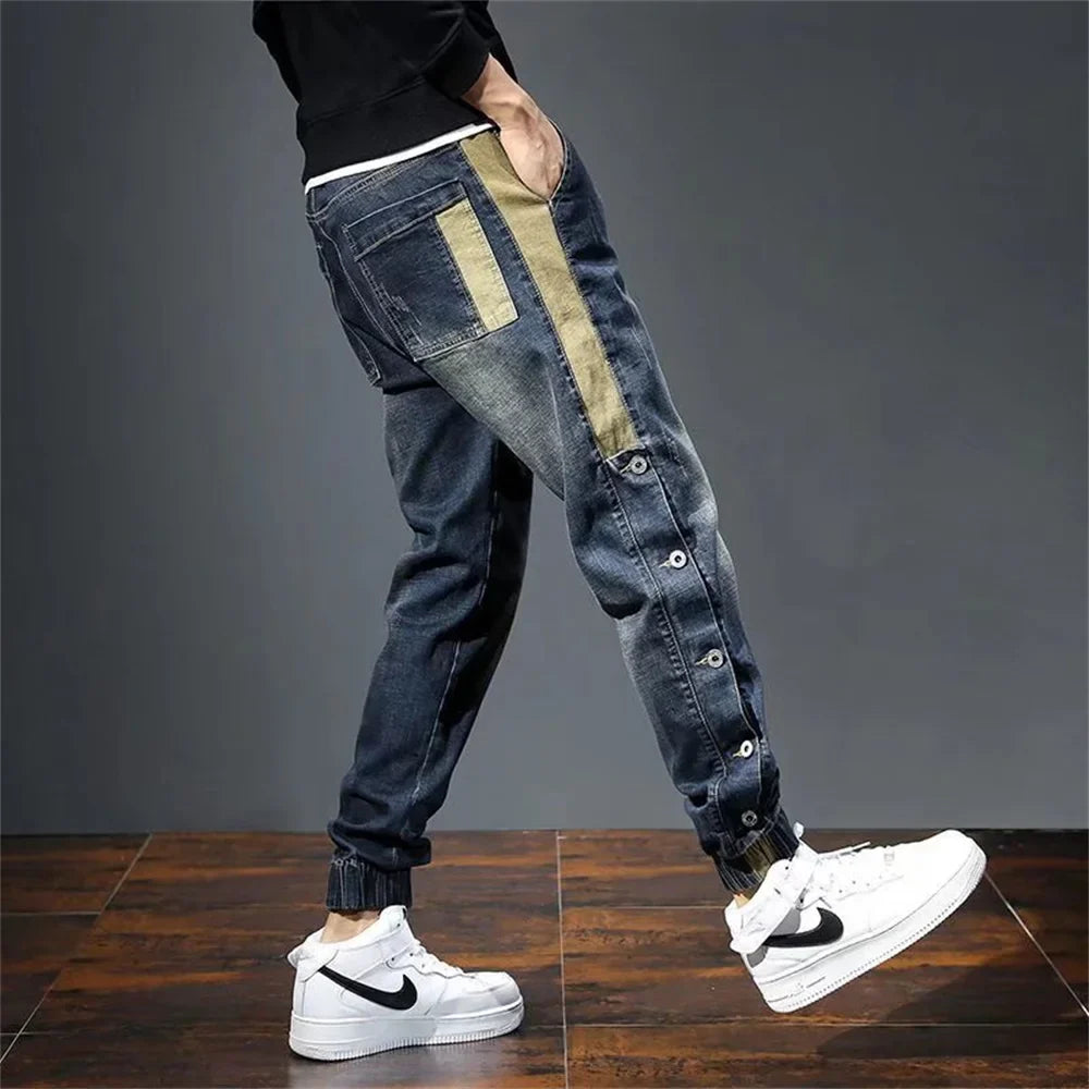 Mens Jeans Harem Pants Fashion Pockets Loose fit Baggy Moto Jeans