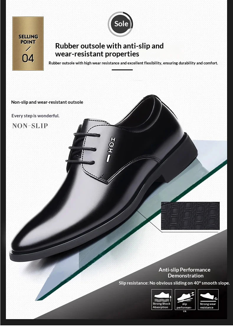 Men Height Increasing Shoes 6cm Inner Lift Black Formal Dress Shoes Lace Up Business Casual Elevator Shoes for Wedding Banquet