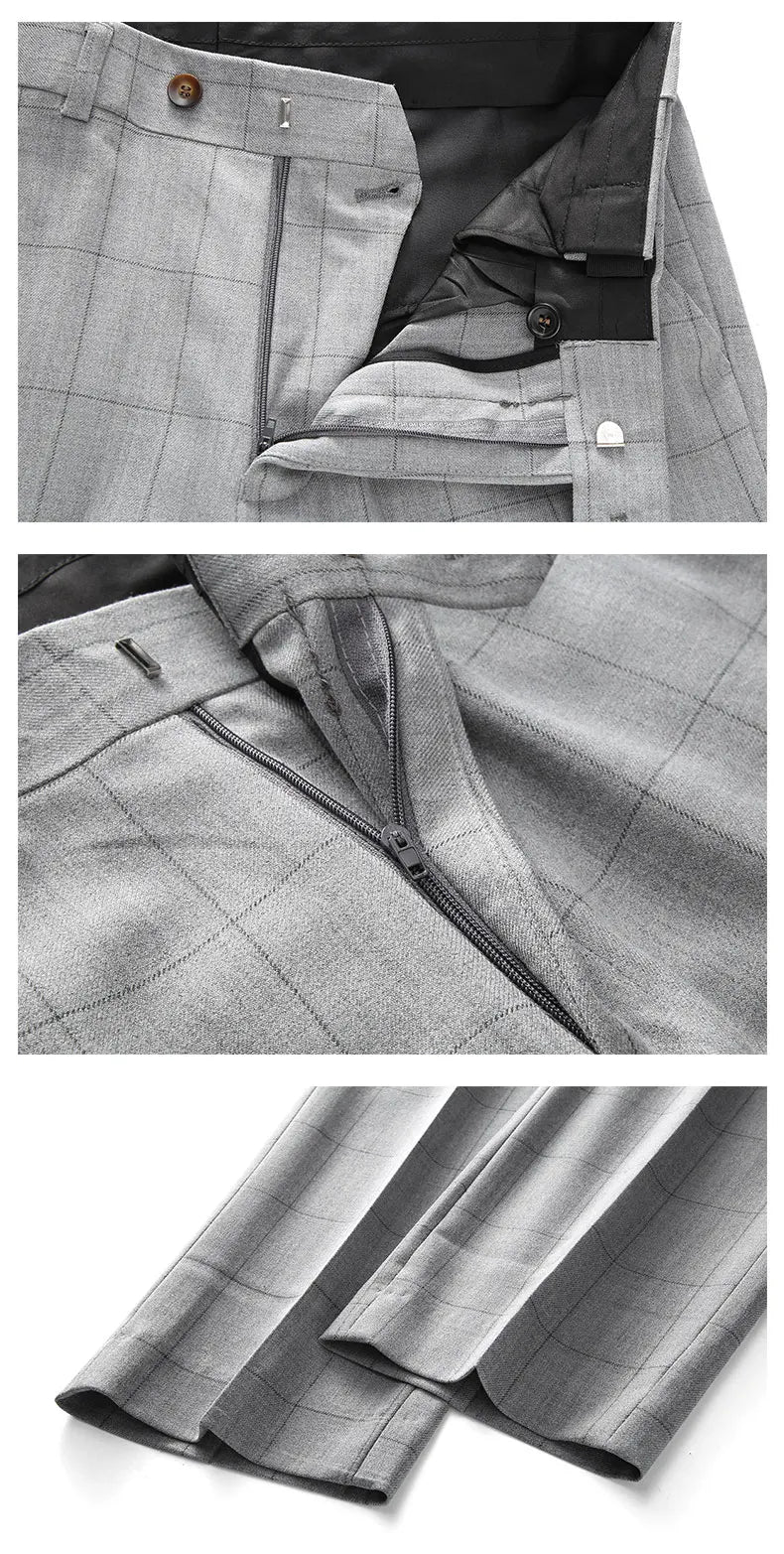 ( Jacket + Vest + Pants ) Fashion Boutique Plaid Mens Casual Business Suit Groom Wedding Dress Formal Slim Plaid Suit