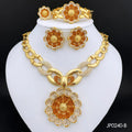 Vintage Jewelry Sets For Women Plant Flower Big Pendant Quality Necklace Earrings Ring Bracelet Set Jewelry Trending