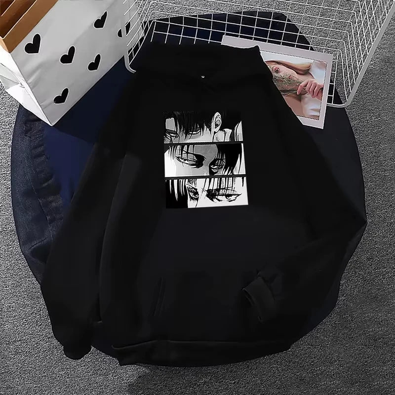 Anime Attack on Titan Levi Ackerman Graphic Printed Hooded Men Women Hoodies Casual Loose Sweatshirt Harajuku Unisex Streetwear