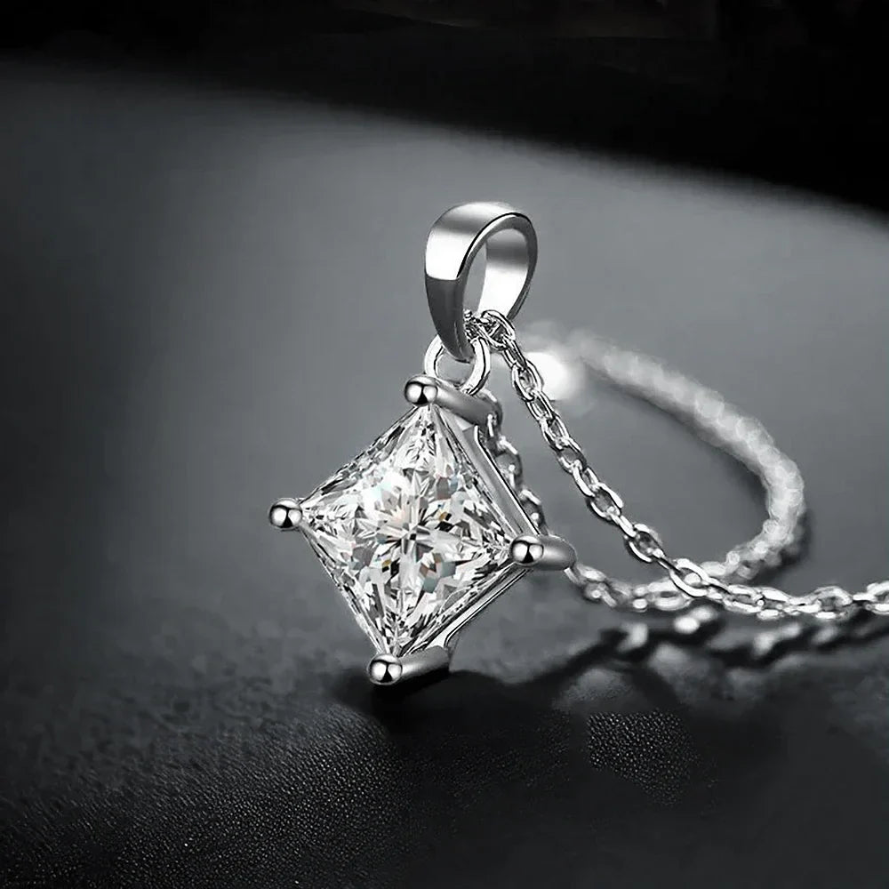 1/2carat  Certified Princess Cut Moissanite Pendant Necklace 925 Sterling Silver D Color Square Solitaire Diamond Neck Chain