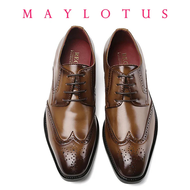 Top Quality Hard Cow Leather Pattern Men Formal Wedding Dress Shoes Pointed Toe Gentleman Men Brogues Oxfords New Spring