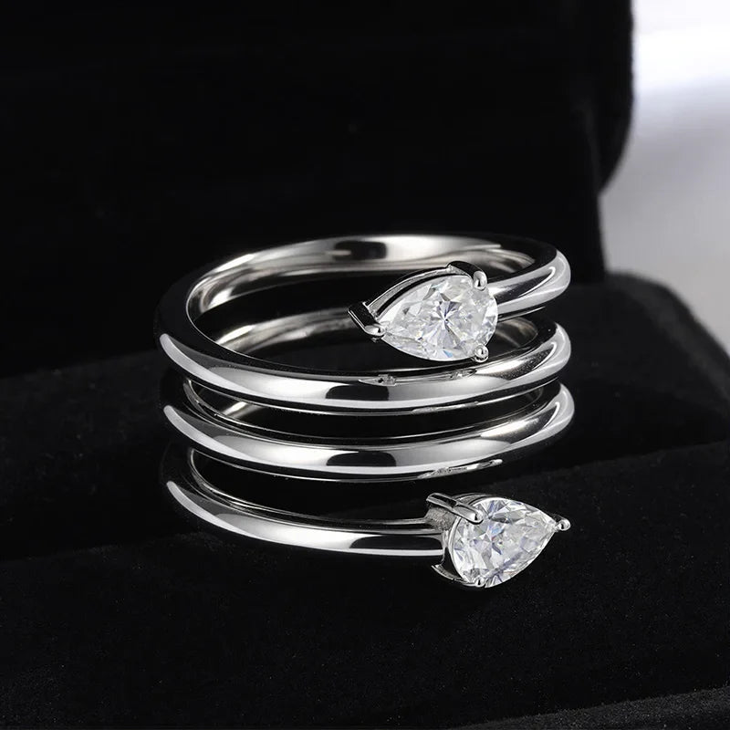 4*6mm 2 Gems Pear Cut Moissanite Rings for Women Certified Jewelry Luxury Wedding Band 925 Sterling Silver Plated 18K