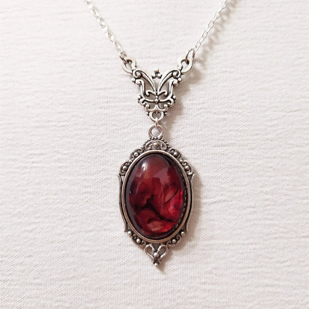 Gothic Vampire Necklace Vintage Stardust Crystal Cameo Pendant Necklace Punk Style Vampire Pendant Oval Satanic Demon Necklace