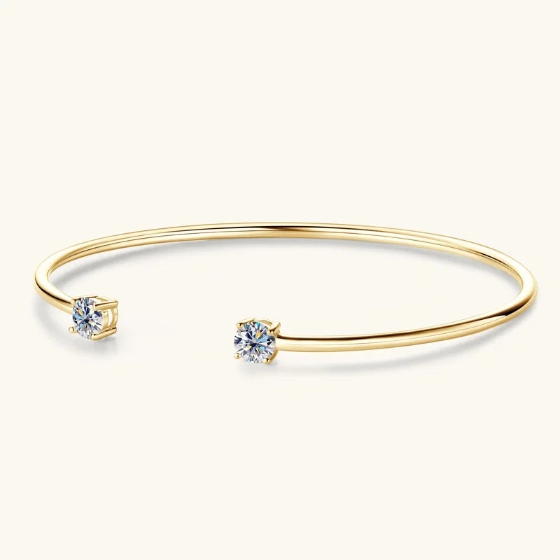 Four Prong Moissanite Cuff Bangle 5mm 0.5CT Round Cut D Color 925 Silver Open Hand Chain Bracelet For Women Girl Lady Gift