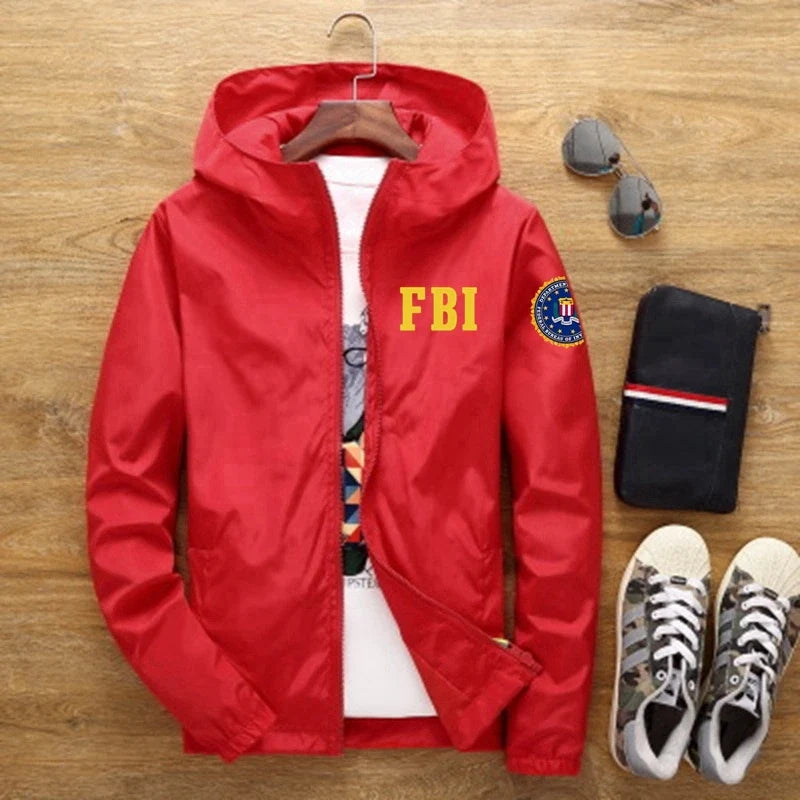 Sunscreen Waterproof FBI Shield Casual Jackets Ultra Light Men's Summer Hooded Jacket Super Thin Windbreaker Packable Skin Coat