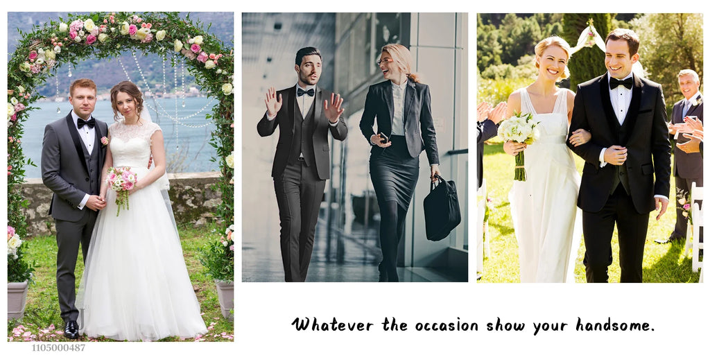 4pcs Men's Tuxedo Set:Classic Lapel Blazer,Vest,Pants&Tie High-Quality,Adjustable Waist.For Parties,Weddings, Proms. Comfy Fit.