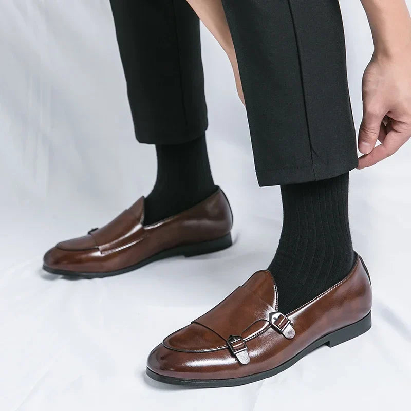 Man Leather Shoes Formal Monk Man Business Office Male Casual Dress Derby Shoes Buckle Wedding Party Luxury Botas Para Hombre