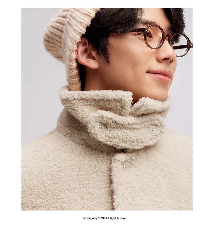 Jacket Men Plush Outerwear 2024 New Couple Solid Color Versatile Loose Imitation Lamb Wool Winter Outfit Neutral Style
