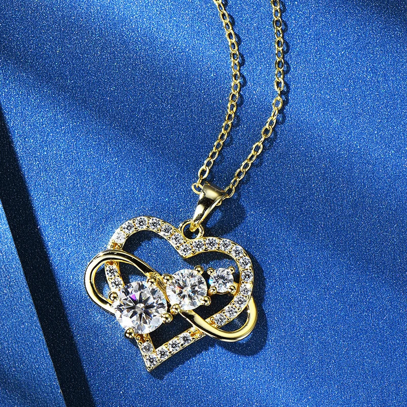 Certified Moissanite Infinite Love Heart Pendant Necklace Real S925 Sterling Silver for Women Fine Jewelry Gifts Cadena