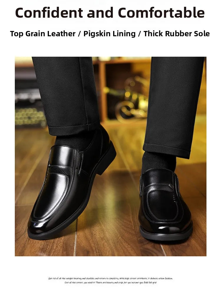 Men's Business Casual Leather Shoes round Toe Low Top Breathable Anti-Slip Rubber Outsole Comfortable Commuting Shoes