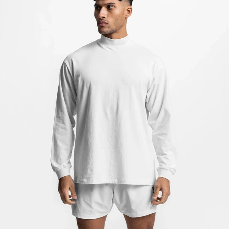 Oversized Long Sleeve Running T-shirts Mens Turtleneck Dropped Shoulder Loose Sports Fitness T Shirt Gym Bodybuilding Tops Tees
