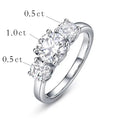 Real D Color VVS1 Round 2.0ctw Moissanite 3-Stone Ring 925 Pure Silver Jewelry Certified for Women Wedding Engagement Gift